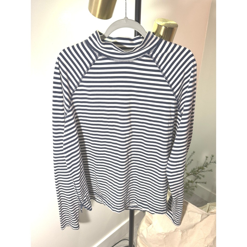 Free people coastal raglan striped blue white mockneck cozy coastal fall layer m